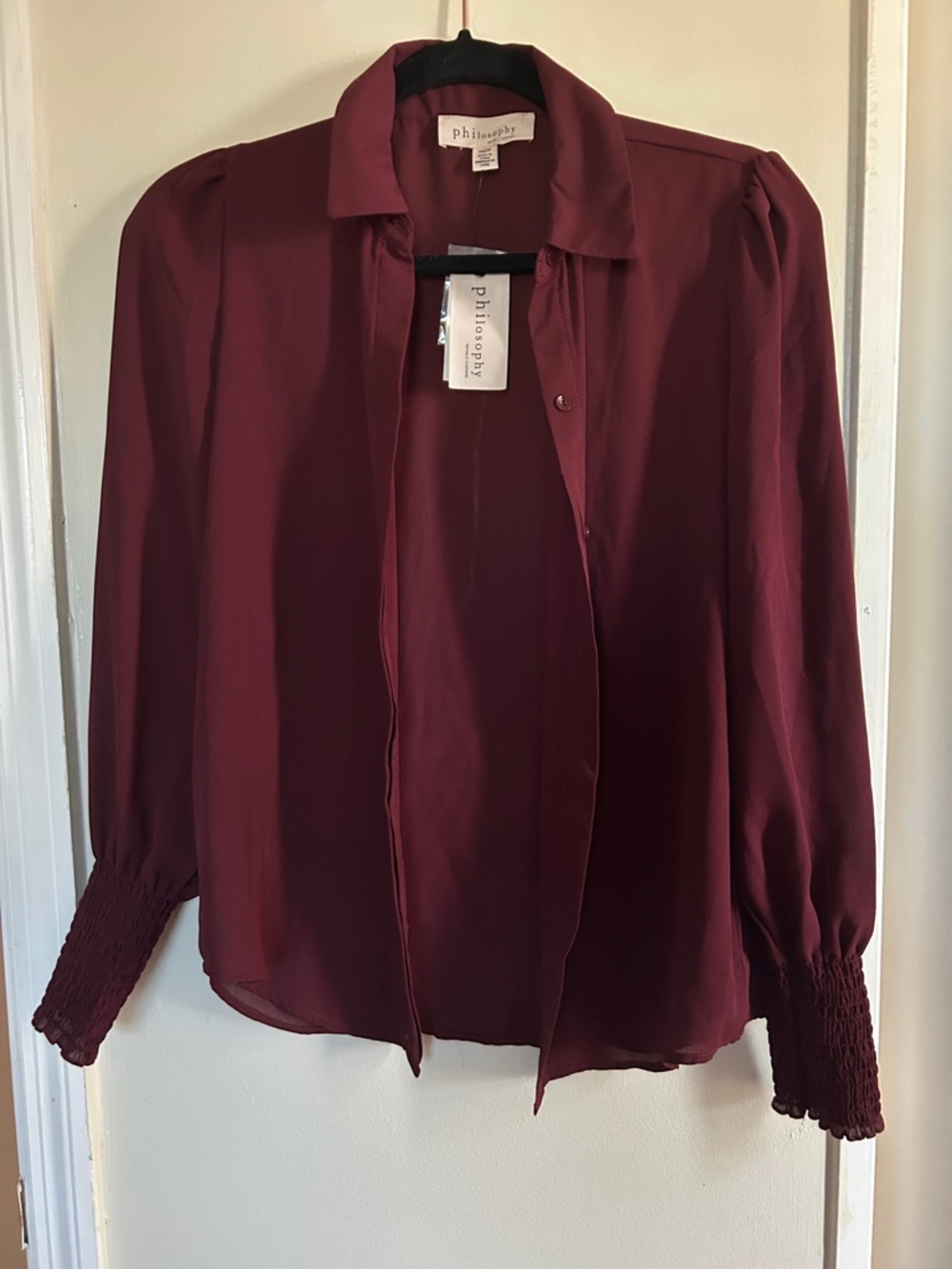 Philosophy Wine Button-Front Long Sleeve Blouse